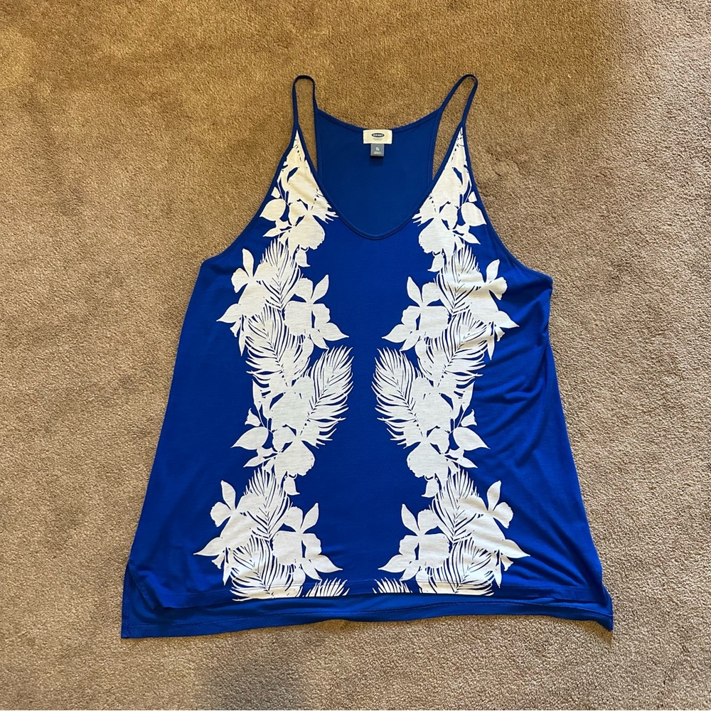 Old Navy Blue and White Floral Tank Top